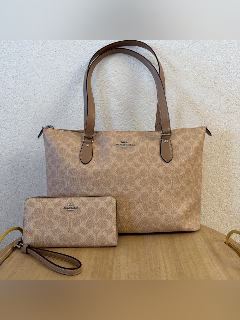 Coach Signature Coated Canvas Tote in Light Tan